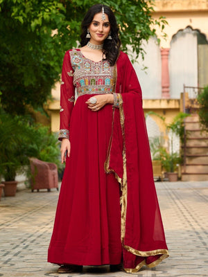 Rajwada Maroon Georgette Thread Work Gown For Women