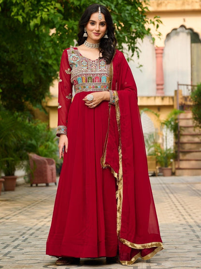 Rajwada Maroon Georgette Thread Work Gown For Women