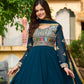 Rajwada Dark Teal Blue Georgette Thread Work Gown For Women