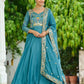 Rajwada Teal Blue Silk Embroidered Gown For Women