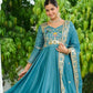 Rajwada Teal Blue Silk Embroidered Gown For Women