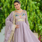 Rajwada Dusty Lavender Silk Embroidered Gown For Women