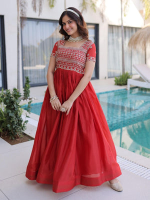 Rajwada Rust Orange Georgette Embellished Gown For Women