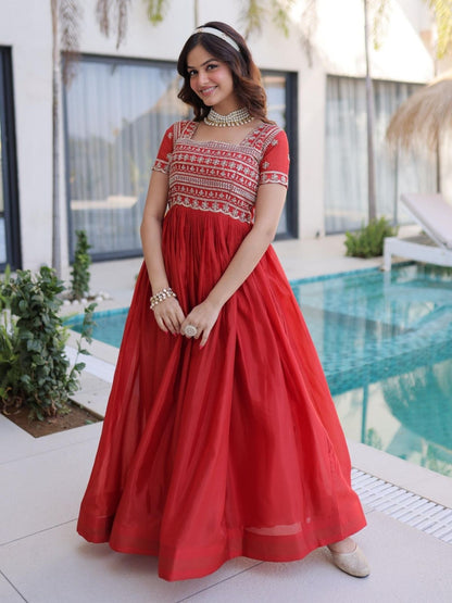 Rajwada Rust Orange Georgette Embellished Gown For Women