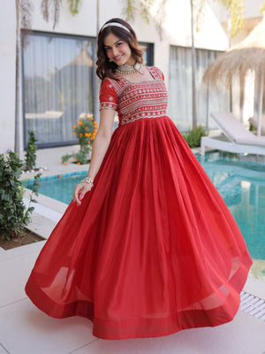 Rajwada Rust Orange Georgette Embellished Gown For Women