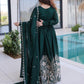 Rajwada Dark Green Silk Blend Embroidered Gown For Women