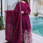 Rajwada Deep Magenta Silk Blend Embroidered Gown For Women