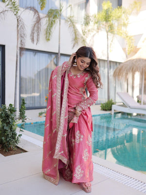 Rajwada Pink Silk Blend Embellished Stitched Kurta Set For Women