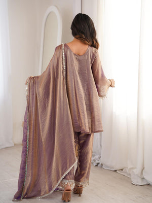 Rajwada Mauve Silk Blend Embellished Stitched Kurta Set For Women