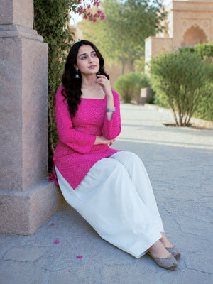 Rajwada Pink Cotton Solid Stitched Kurta Set For Women