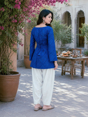 Rajwada Royal Blue Cotton Solid Stitched Kurta Set For Women