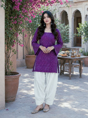 Rajwada Violet Cotton Solid Stitched Kurta Set For Women