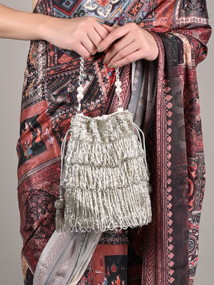 Odette Women Silver Tassel Stylish Potli