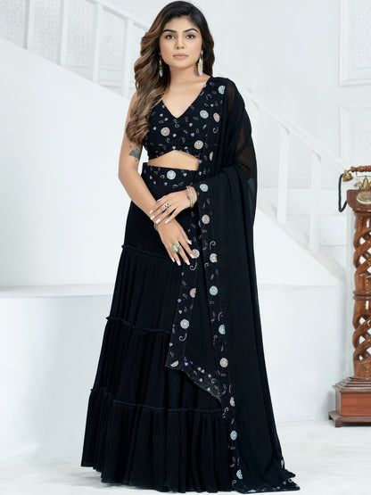 Rajwada Black Georgette Embroidered Lehenga For Women