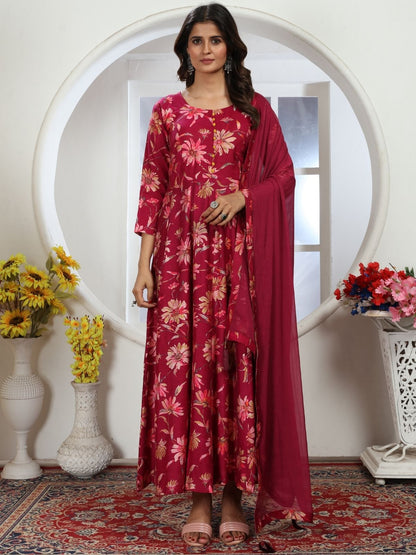 Rajwada Maroon Rayon Printed Kurti For Women