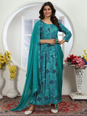 Rajwada Teal Green Rayon Printed Kurti For Women
