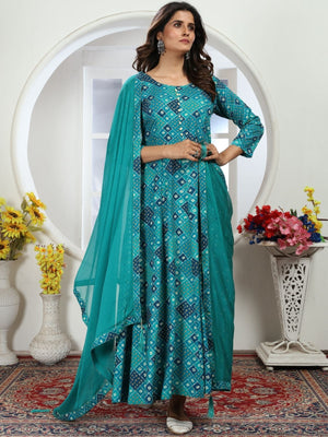 Rajwada Teal Green Rayon Printed Kurti For Women