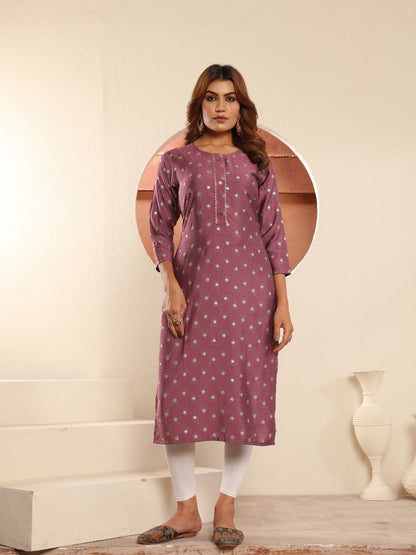 Rajwada Mauve Cotton Blend Mirror Work Kurti For Women