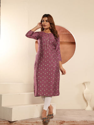 Rajwada Mauve Cotton Blend Mirror Work Kurti For Women