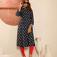 Rajwada Navy Blue Cotton Blend Printed Kurti For Women
