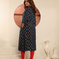 Rajwada Navy Blue Cotton Blend Printed Kurti For Women