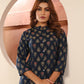 Rajwada Navy Blue Cotton Blend Printed Kurti For Women