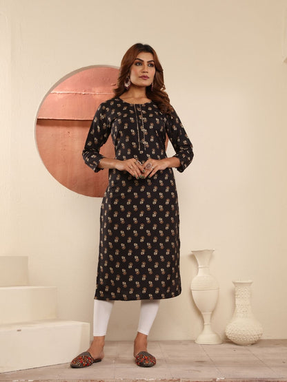 Rajwada Black Cotton Blend Printed Kurti For Women