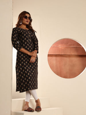 Rajwada Black Cotton Blend Printed Kurti For Women
