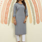Rajwada Grey Cotton Blend Solid Kurta For Women