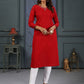 Rajwada Red Cotton Blend Solid Kurta For Women