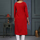 Rajwada Red Cotton Blend Solid Kurta For Women