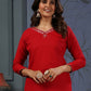 Rajwada Red Cotton Blend Solid Kurta For Women