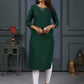 Rajwada Dark Green Cotton Blend Solid Kurta For Women