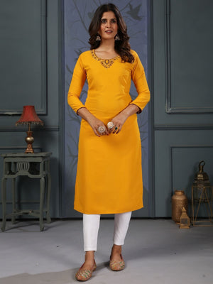Rajwada Yellow Silk Blend Solid Kurta For Women