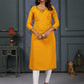 Rajwada Yellow Cotton Blend Solid Kurta For Women
