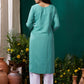 Rajwada Sea Green Cotton Blend Solid Kurta For Women