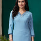 Rajwada Pastel Blue Cotton Blend Solid Kurta For Women
