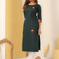 Rajwada Dark Green Silk Blend Solid Kurta For Women