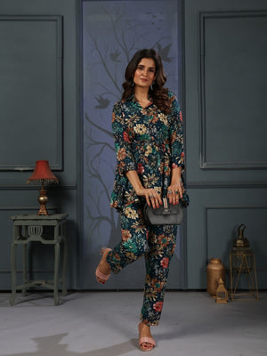 Rajwada Blue Cotton Blend Printed Co Ord Set For Women