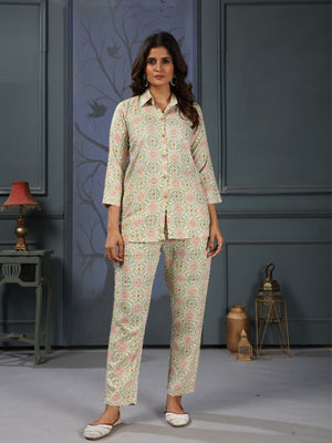 Rajwada Light Green Cotton Blend Printed Co Ord Set For Women