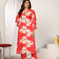 Rajwada Red Cotton Blend Printed Kurta Set For Women