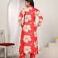 Rajwada Red Cotton Blend Printed Kurta Set For Women