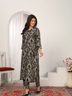 Rajwada Black Cotton Blend Printed Kurta Set For Women