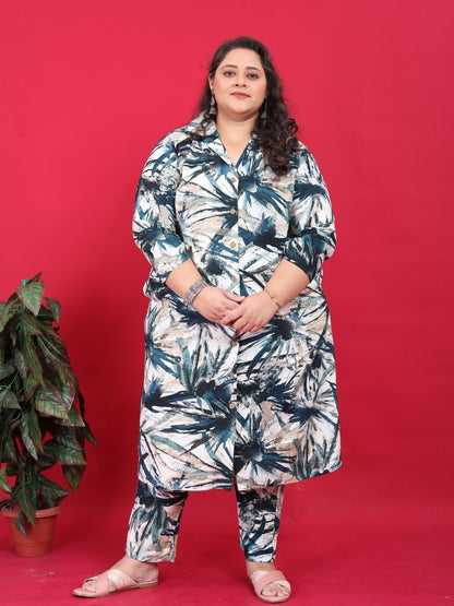 Rajwada Off White And Navy Blue Cotton Blend Printed Kurta Set For Women