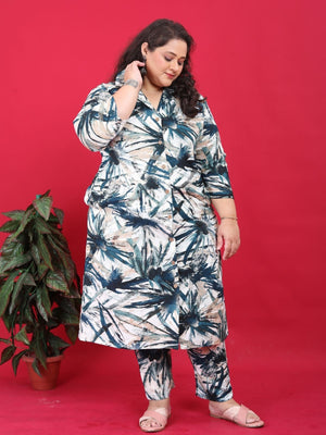 Rajwada Off White And Navy Blue Cotton Blend Printed Kurta Set For Women