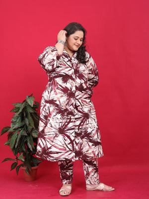 Rajwada Off White And Maroon Cotton Blend Printed Kurta Set For Women