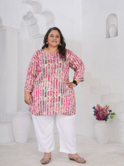 Rajwada Pink Cotton Blend Printed Kurti For Women