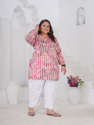 Rajwada Pink Cotton Blend Printed Kurti For Women