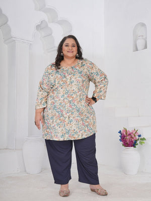 Rajwada Off White And Multicolor Cotton Blend Printed Kurti For Women