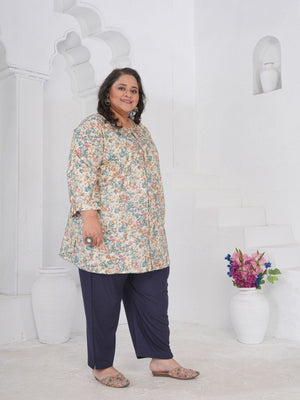 Rajwada Off White And Multicolor Cotton Blend Printed Kurti For Women